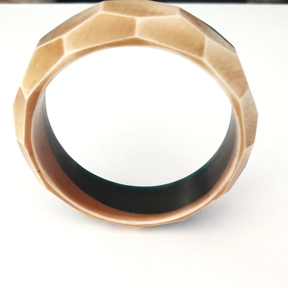 Blue and beige faceted resin bangle